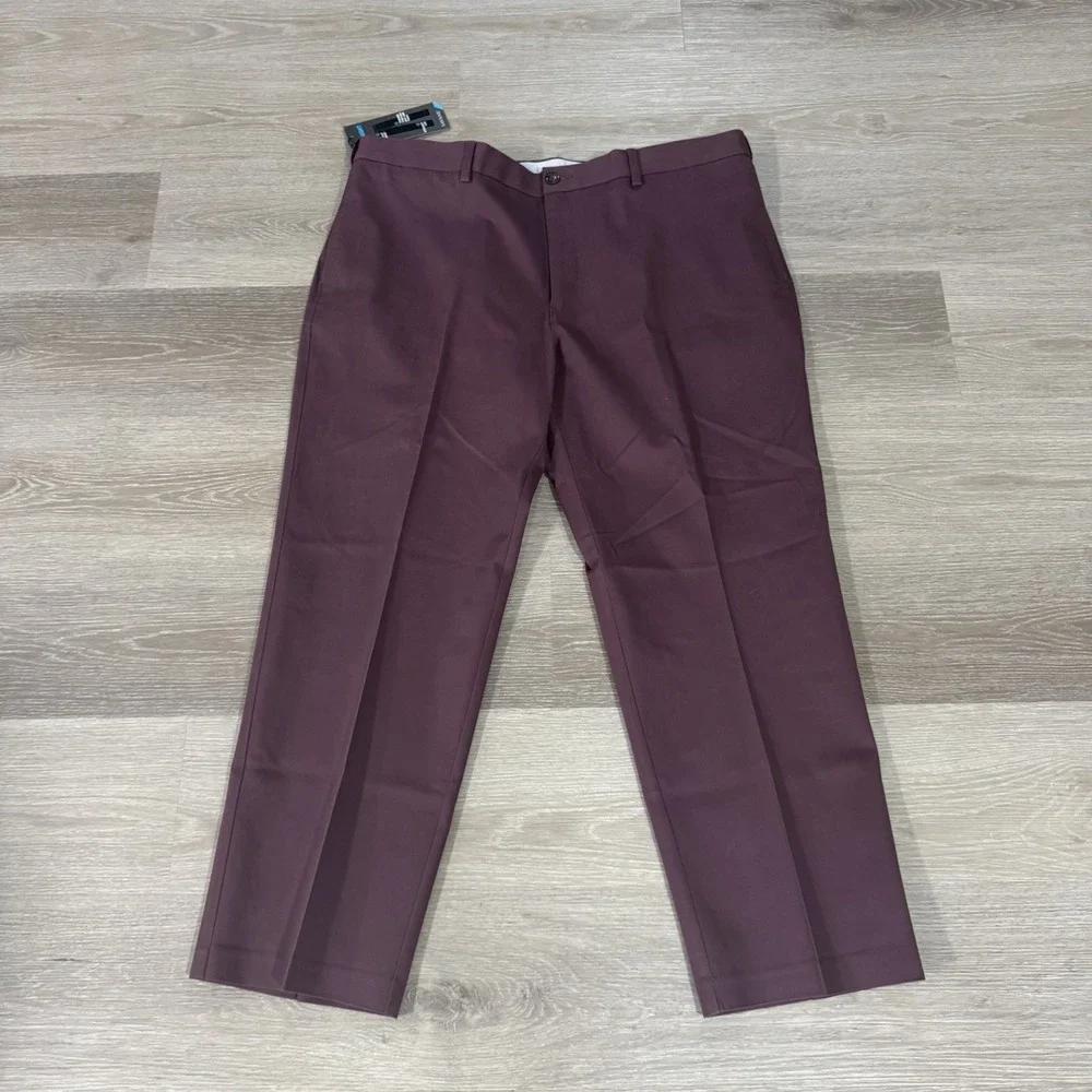 NWT Savane Plum Ultimate‎ Performance Flat Front Chino Dress Pants Flat 40x29